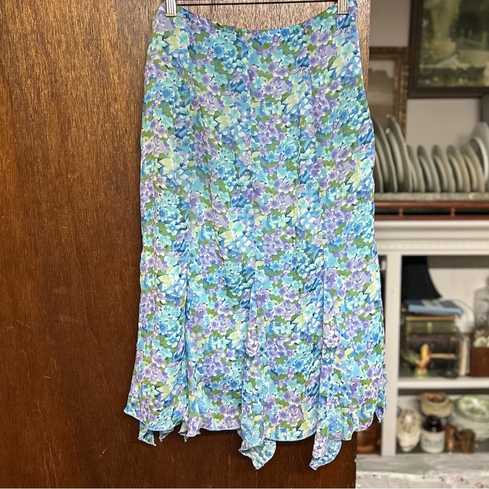 Y2K Notations Floral Vibrant Midi Skirt With Elastic Waist Asymmetrical Flowy